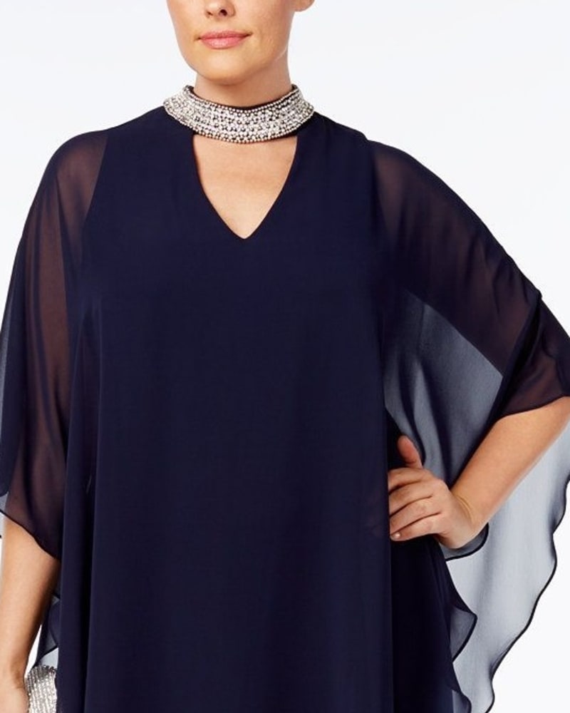Embellished neck chiffon overlay dress top